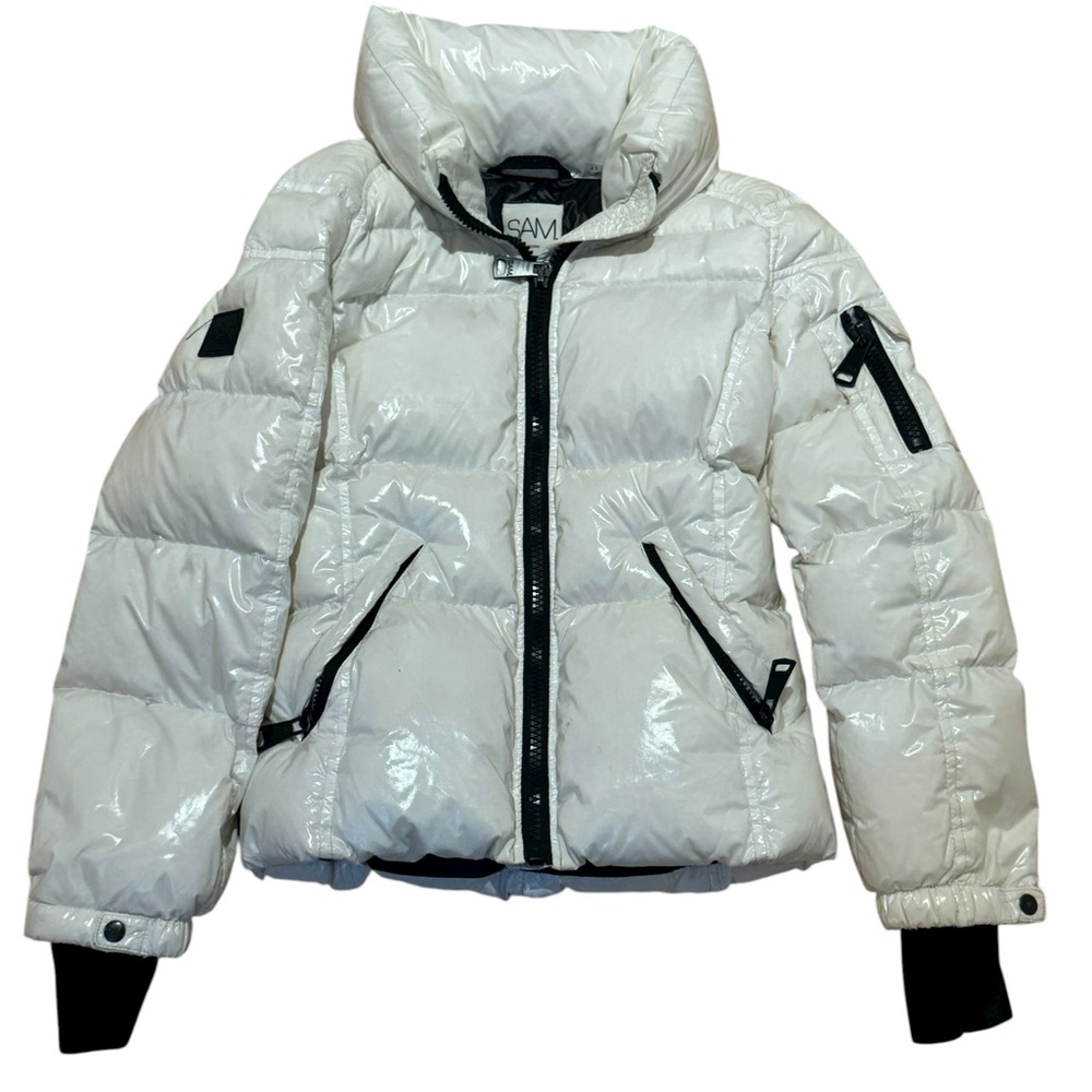 SAM White high gloss Puffer Jacket with Black Details
